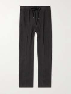 Окрашенные в готовом виде прямые льняные брюки с кулиской JAMES PERSE, черный