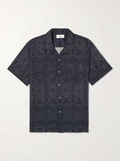 Рубашка с воротником-стойкой из льна и хлопка с принтом Mr P., черный