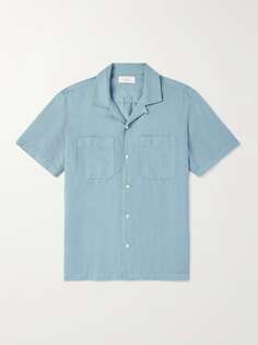 Рубашка Michael из саржи, окрашенной в готовом виде, из хлопка и льна с откидным воротником Mr P., синий