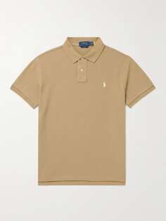 Рубашка поло облегающего кроя с вышитым логотипом и хлопковым пике POLO RALPH LAUREN, коричневый