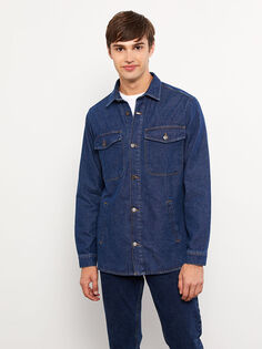 Мужская джинсовая куртка со стандартным узором и воротником рубашки LCW Jeans