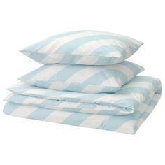 Комплект постельного белья Ikea Slojsilja Stripe, 3 предмета, 240x220/50x60 см, светло-голубой/белый