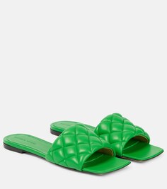 Стеганые кожаные сандалии на плоской подошве Bottega Veneta, зеленый