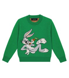 Жаккардовый свитер из натуральной шерсти из коллаборации с Looney Tunes Bugs Bunny Alanui, зеленый