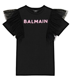 Платье-футболка из хлопкового джерси Balmain, черный