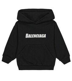 Худи из хлопкового джерси с логотипом Caps Balenciaga Kids, черный