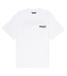Хлопковая футболка с вышивкой Balenciaga Kids, белый