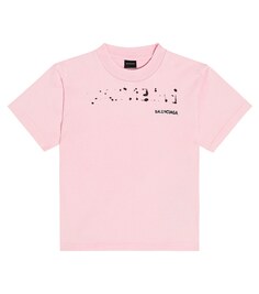Хлопковая футболка с логотипом Balenciaga Kids, розовый