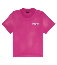 Футболка из хлопкового джерси с вышивкой Balenciaga Kids, розовый
