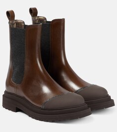 Украшенные кожаные ботинки челси Brunello Cucinelli, коричневый