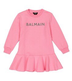 Платье-толстовка из хлопка с заниженной талией Balmain, розовый