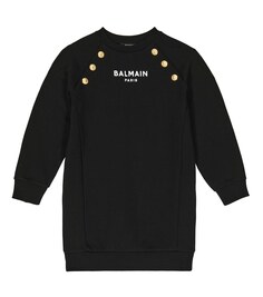 Украшенное платье из хлопкового джерси Balmain, черный