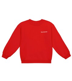 Хлопковый свитер с логотипом Balenciaga Kids, красный