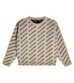 Вязаный свитер с логотипом Balenciaga Kids, бежевый