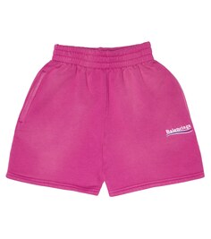 Шорты из хлопкового флиса с логотипом Balenciaga Kids, розовый