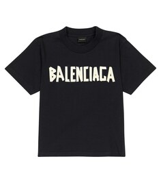 Футболка из хлопкового джерси с логотипом Balenciaga Kids, черный