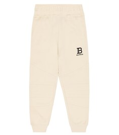 Хлопковые спортивные штаны с логотипом Balmain, бежевый