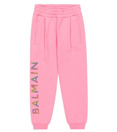 Хлопковые спортивные штаны с логотипом Balmain, розовый