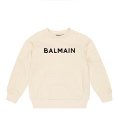 Толстовка из хлопка с логотипом Balmain, нейтральный