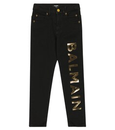 Брюки из смесового хлопка с логотипом Balmain, разноцветный