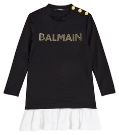 Платье из хлопкового джерси с логотипом Balmain, черный