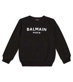 Толстовка из хлопкового джерси с логотипом Balmain, черный