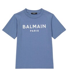 Футболка из хлопкового джерси с логотипом Balmain, синий