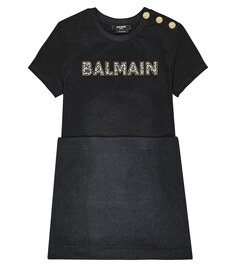 Платье из хлопкового джерси с логотипом Balmain, черный