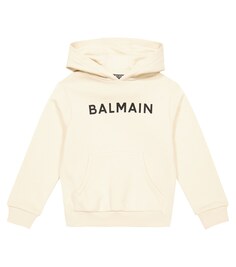 Худи из хлопкового джерси с логотипом Balmain, бежевый