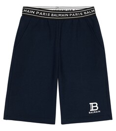 Шорты из хлопкового джерси с логотипом Balmain, синий