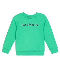 Толстовка из хлопкового джерси с логотипом Balmain, зеленый