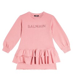 Платье-толстовка из хлопка с логотипом Balmain, фиолетовый