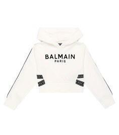 Худи из хлопкового джерси с логотипом Balmain, белый