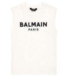 Майка из хлопкового джерси с логотипом Balmain, белый