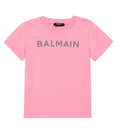 Футболка из хлопкового джерси с логотипом Balmain, розовый