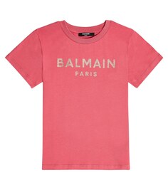 Футболка из хлопкового джерси с логотипом Balmain, красный