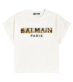 Хлопковая футболка с логотипом Balmain, нейтральный