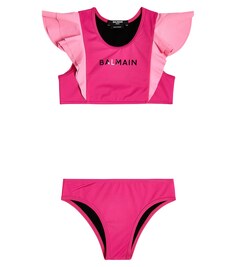 Бикини с оборками и логотипом Balmain, розовый