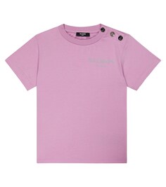 Хлопковая футболка с логотипом Balmain, фиолетовый