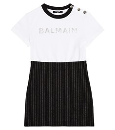Полосатое платье с логотипом Balmain, черный