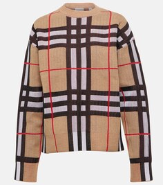 Свитер в клетку из смесового хлопка BURBERRY, коричневый