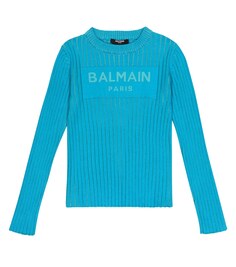 Хлопковый свитер в рубчик Balmain, синий