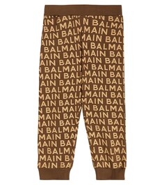 Хлопковые спортивные штаны с логотипом Balmain, коричневый