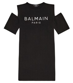 Платье с открытыми плечами и логотипом Balmain, черный