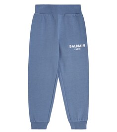 Хлопковые спортивные штаны с логотипом Balmain, синий