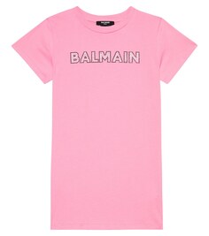 Платье из хлопкового джерси с логотипом Balmain, розовый