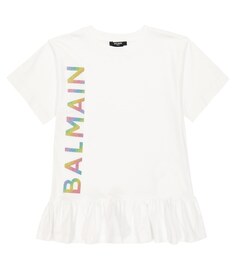 Платье из хлопкового джерси с логотипом Balmain, белый