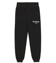 Хлопковые спортивные штаны с логотипом Balmain, черный