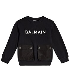 Толстовка из хлопка с логотипом Balmain, черный