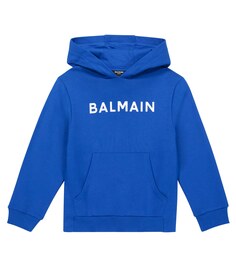 Худи из хлопкового джерси с логотипом Balmain, синий